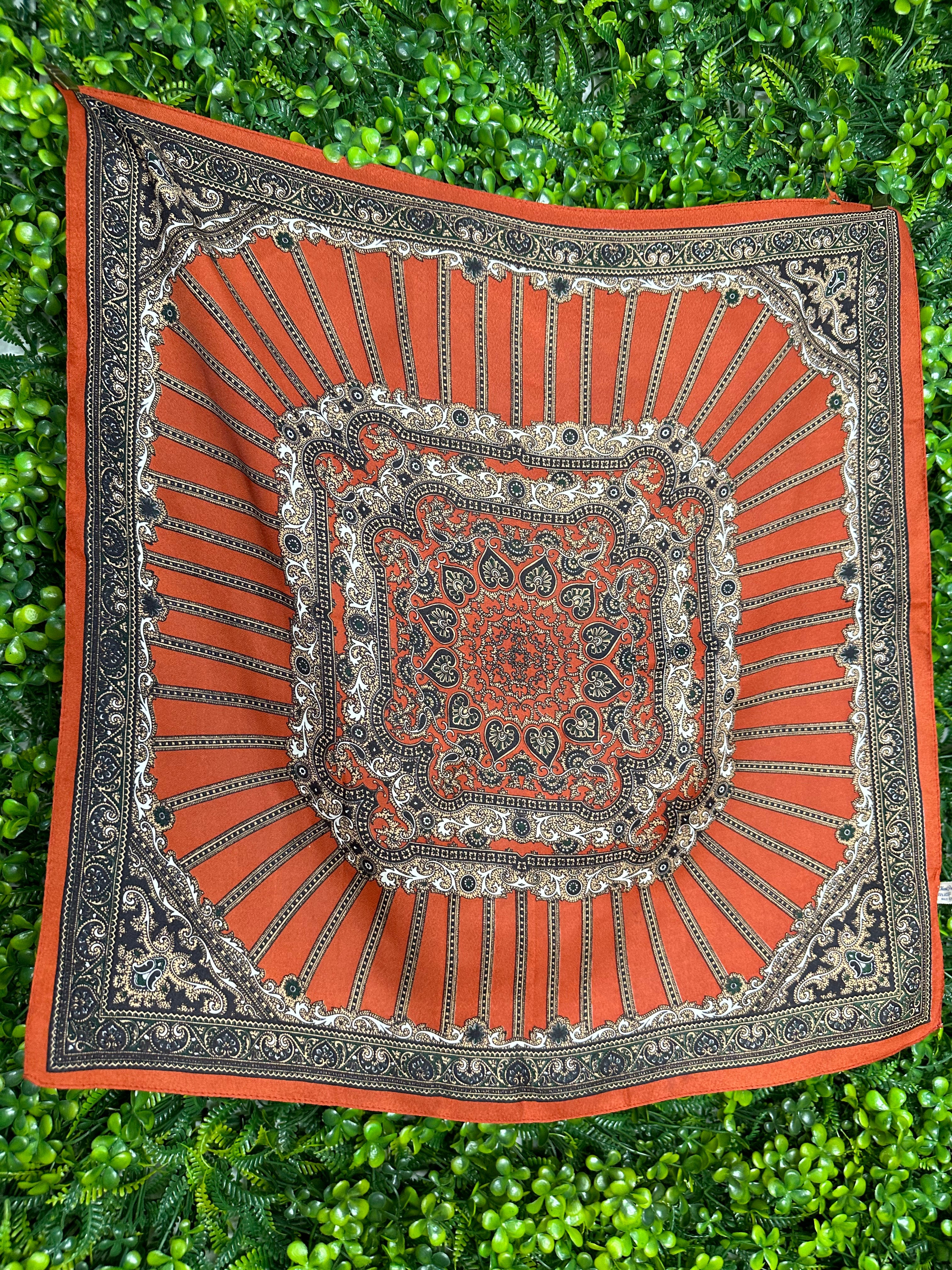 1970s Copper Acetate Crepe Japanese Small Scarf