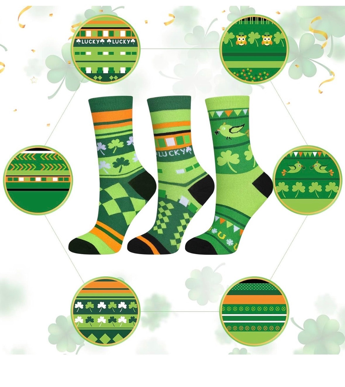 6 PACK St Patrick's Shamrock Beer Socks 10