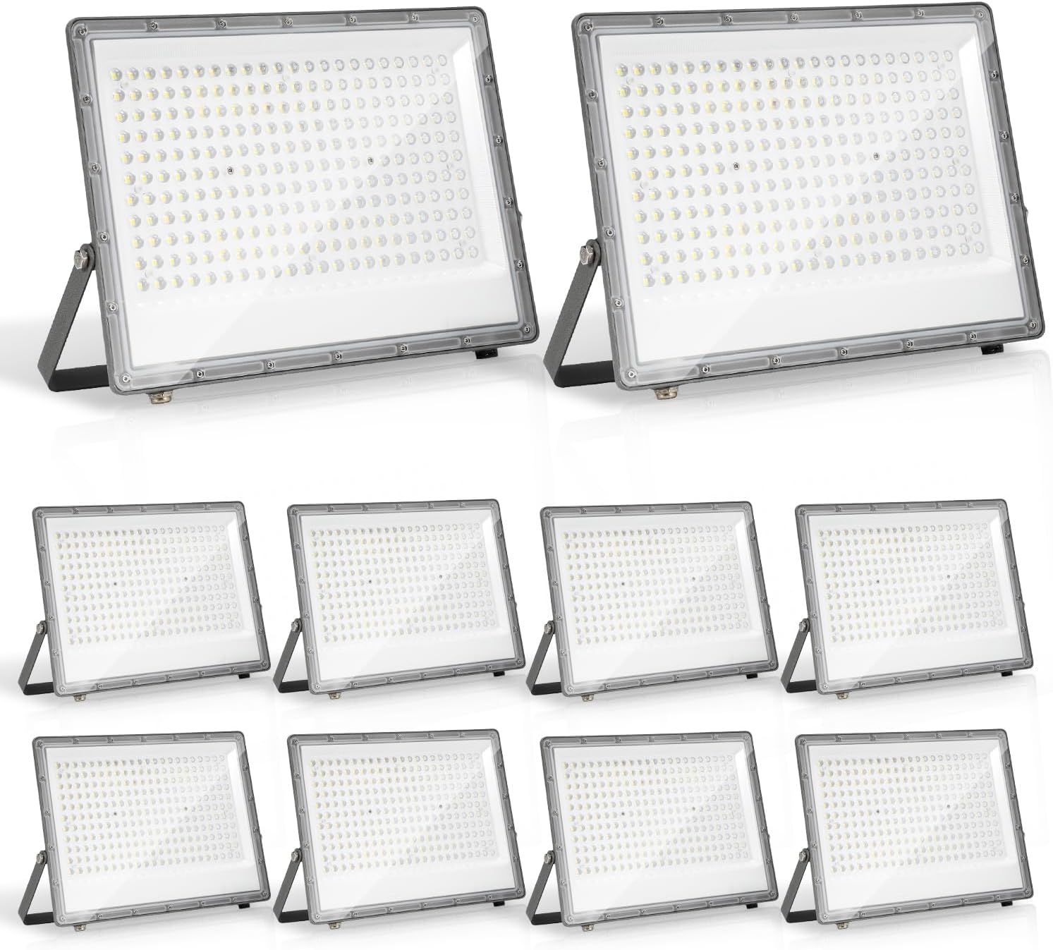 10x200W Strahler Außen, LED Flutlicht 6000K Kaltweiß Superhell 19800LM Außenstrahler mit 1M Langem Kabel, LED Fluter IP65 Wasserdicht für Außen & Innen (Kein Stecker)