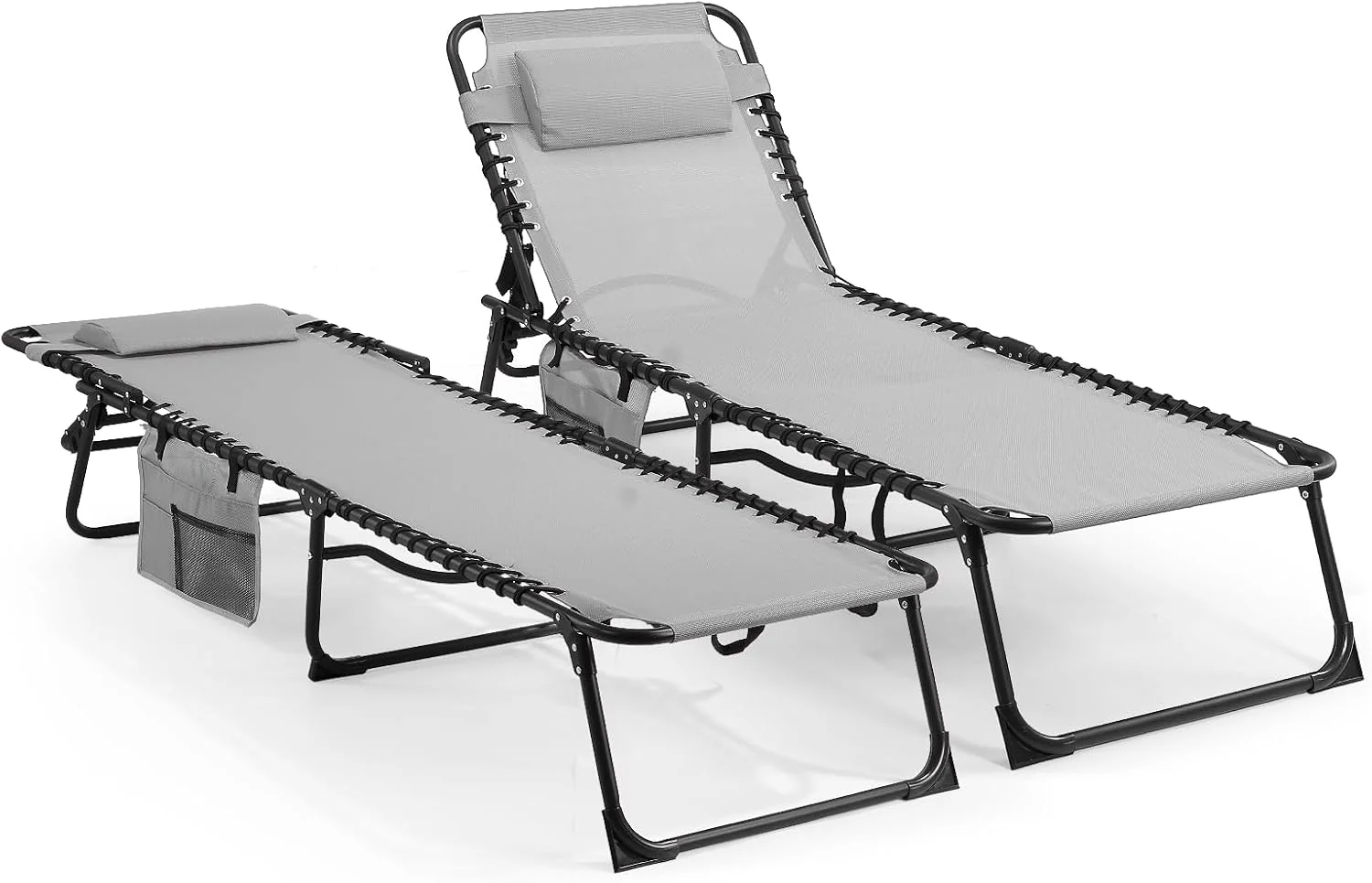 Unovivy Outdoor Chaise Lounge Chairs Set of 2, Portable Folding Pool Lounge Chair with 5-Position Reclining Back, Teslin Tanning Chair for Pool, Beach, Patio, Sunbathing
