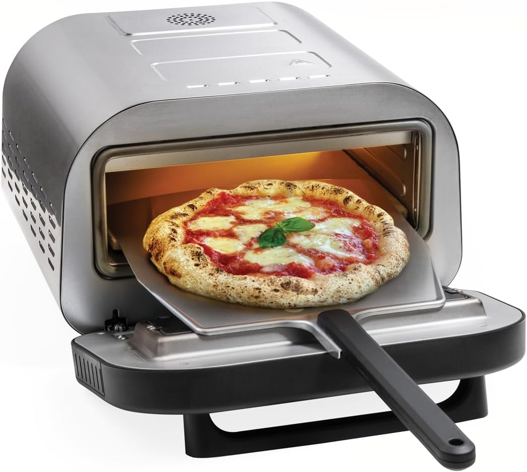MACOM, Forno Pizza Professionale, Cuoce in 2 minuti, scalda fino a 400°, Piano cottura in pietra refrattaria da 32 cm rimovibile, 1700W, Just Kitchen 884 Professional Pizza Oven