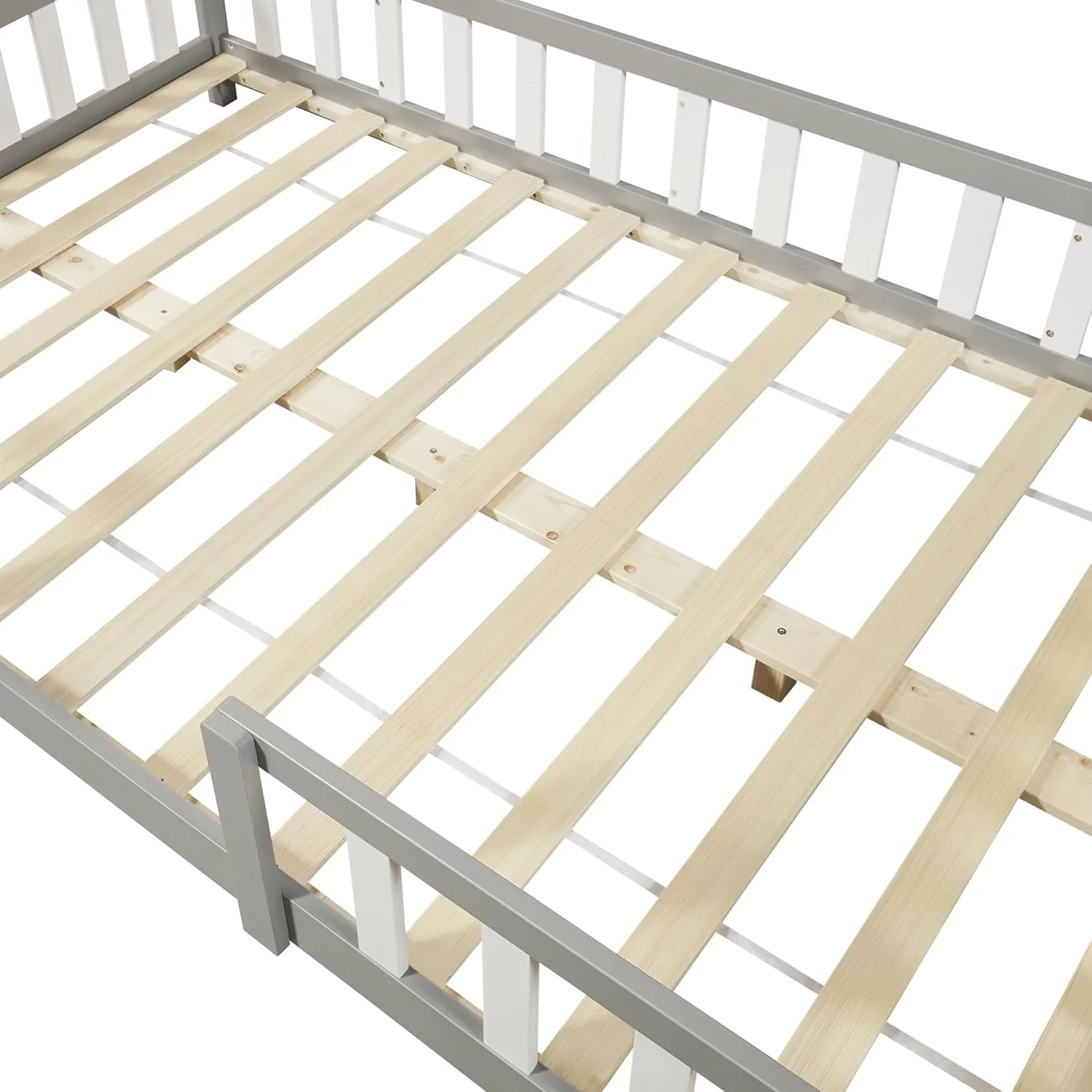 [en.casa] Letto per bambini Sisimiut a capanna 80 x 160 cm con protezione anticaduta letto in legno per bambini letto a terra rete a doghe in legno di pino Bianco opaco
