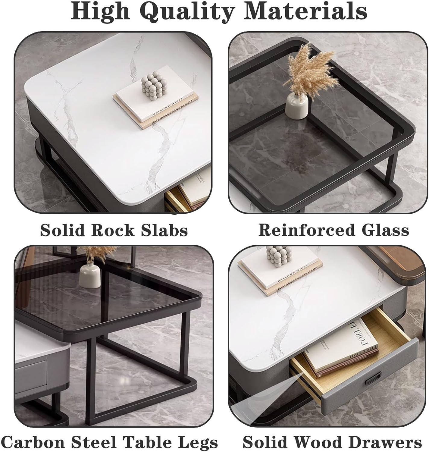 Quadratischer Couchtisch Gold Set aus 2 Glas Couchtisch mit Metallrahmen Kaffeetische für Wohnzimmer Aufbewahrung Couchtisch Moderne Design Home Easy Assembly für Wohnzimmer Büro Schlafzimmer