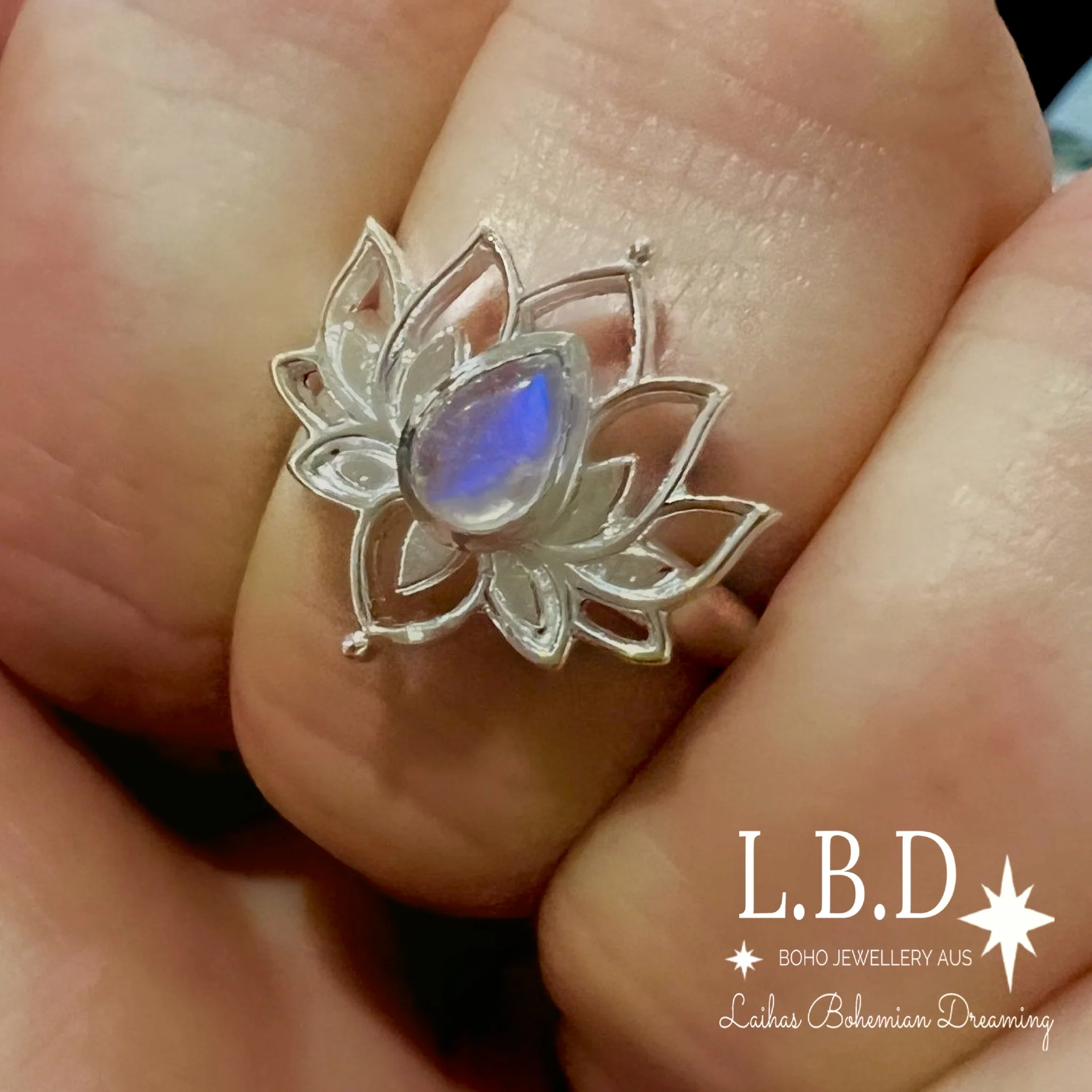 Laihas Opulent Lotus Flower Moonstone Ring