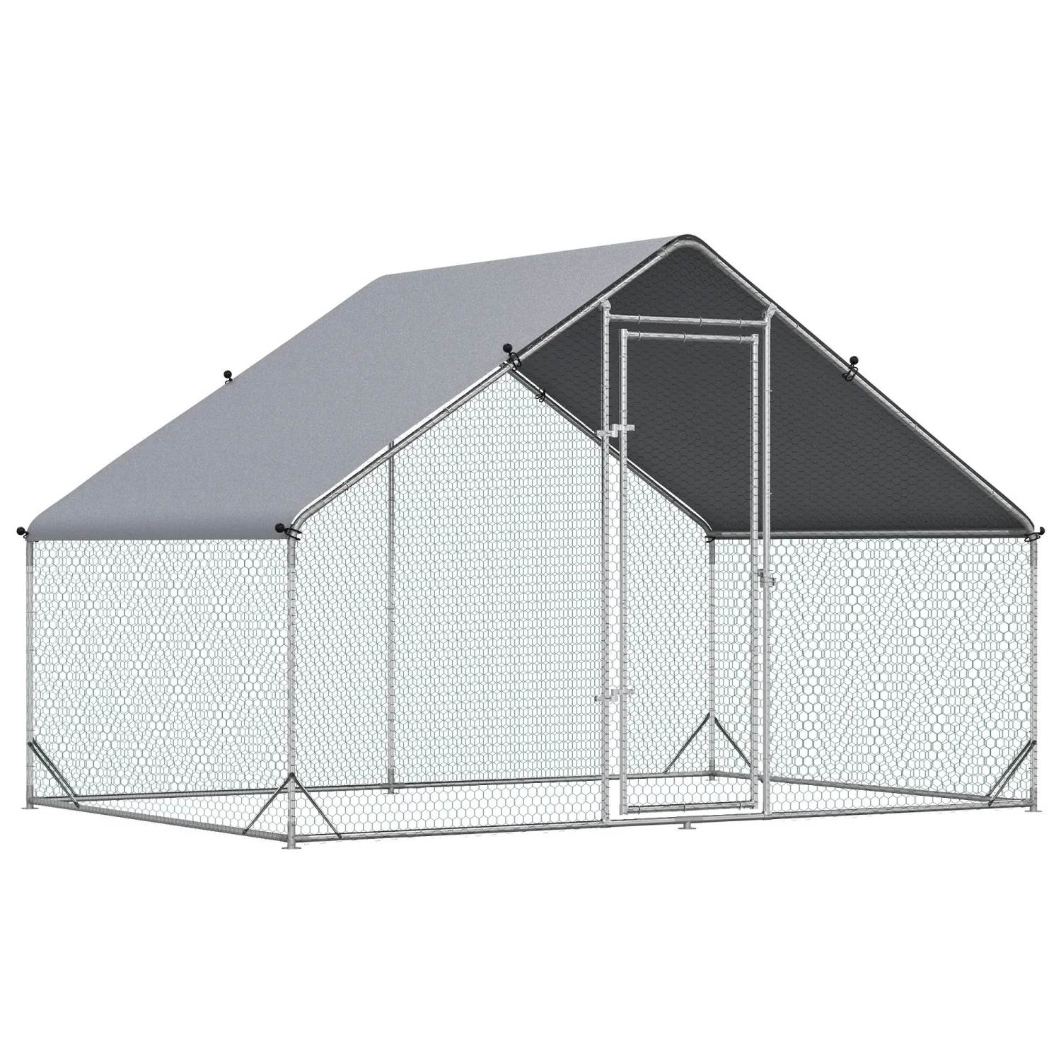2025 GFVCNIO Metaal Kraal met Dakbedekking - Buiten Kippenhok met Toegang voor Konijnen, Eenden en Kippen - Groot voor de Tuin 10' x 6,5' x 6,5' Zilver