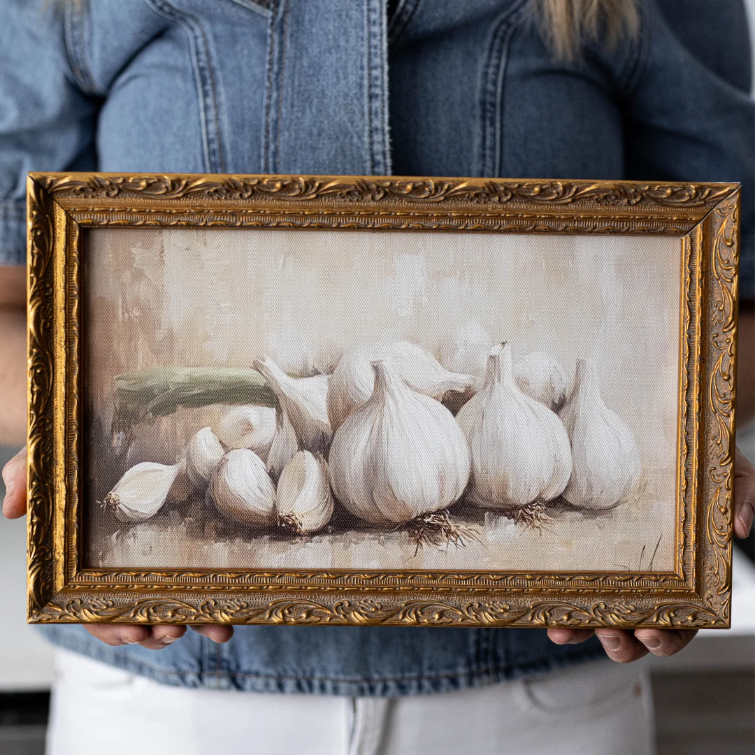 Muted Garlic Bulbs | French Brass Inspired Gold Mould Framed Art