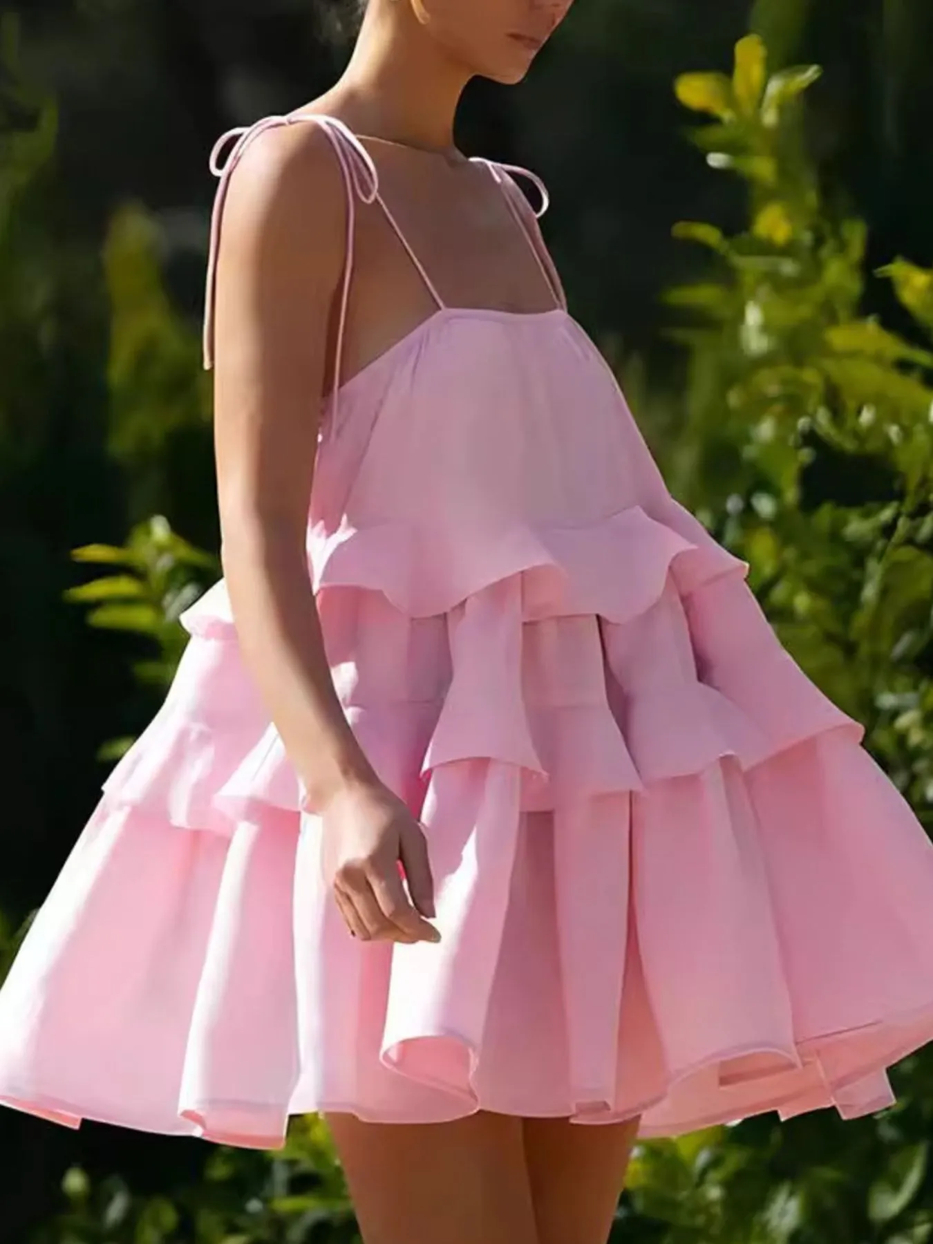Ruffle Layered Tie Shoulder Cami Dress