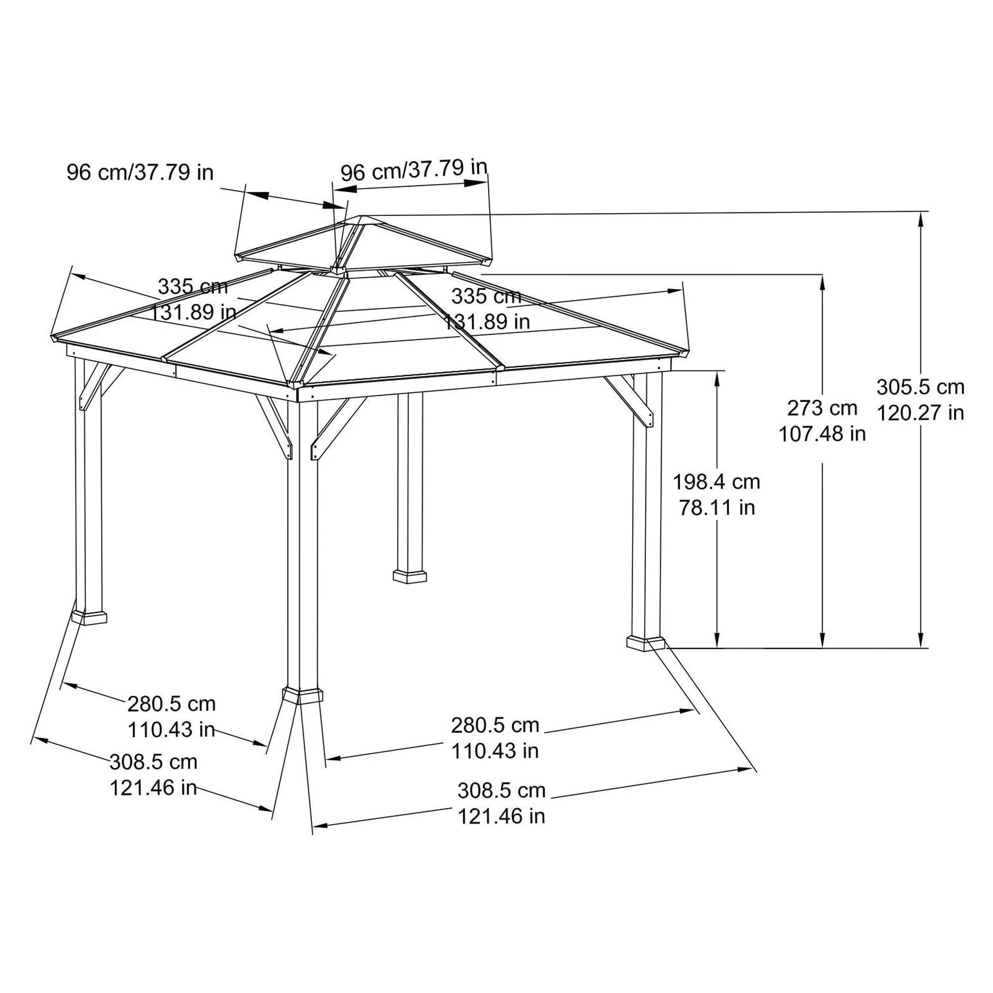 Gazebo con struttura in cedro da 10 piedi x 10 piedi e tetto a padiglione in acciaio a 2 livelli