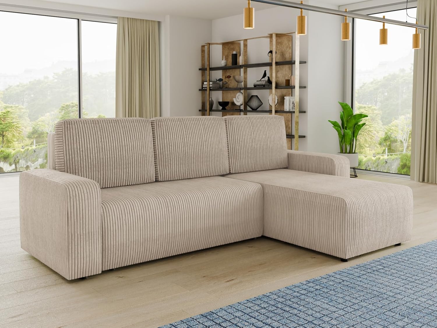 Sofnet Ecksofa Roma L mit Schlaffunktion und Bettkasten - Cord Stoff - L-Form Couch, Polstersofa, Schlafsofa, Sofagarnitur - Ottomane Universal (Beige (Poso 100))