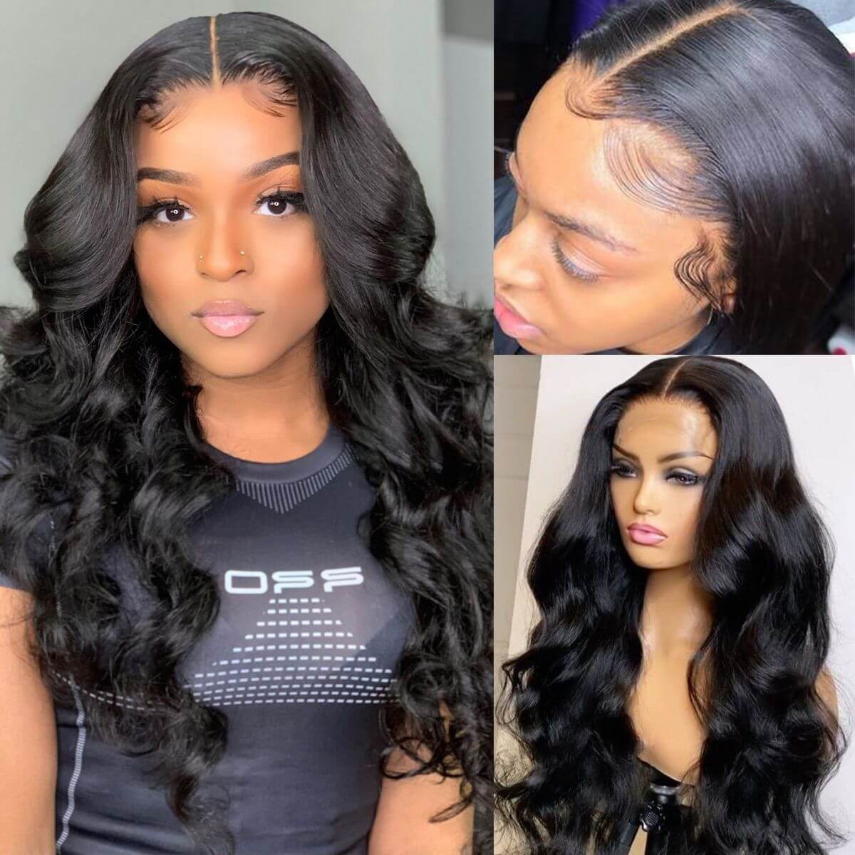 Clearance Body Wave Natural Black Human Hair 13X4 Lace Front Wigs With Pre-plucked Pre-bleached Natural Hairline