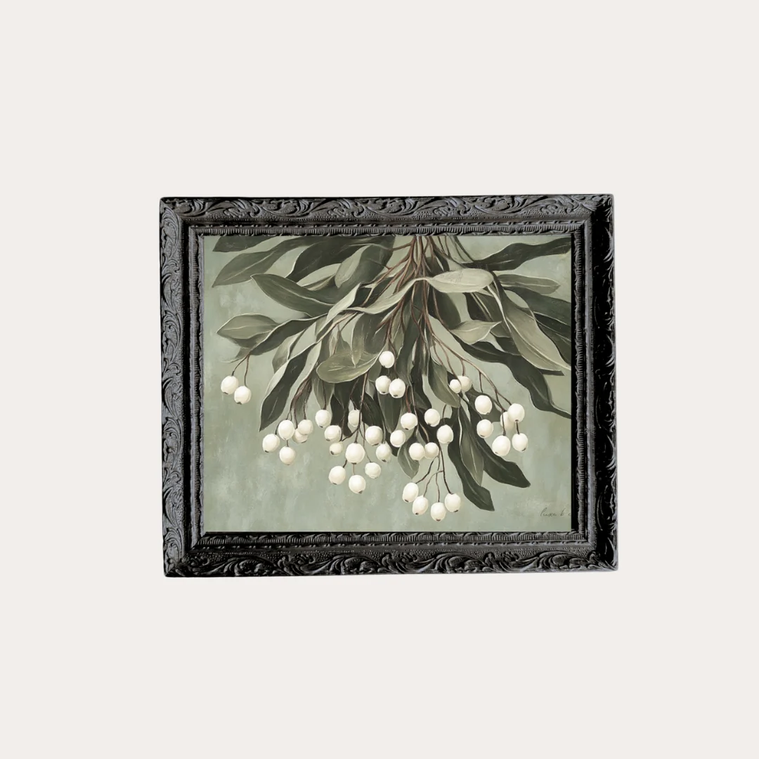 Muted Mistletoe | French Black Mould Framed Art