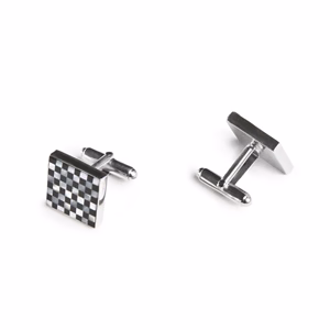 Square Black & White Check Inlay Cufflinks, Sterling Silver