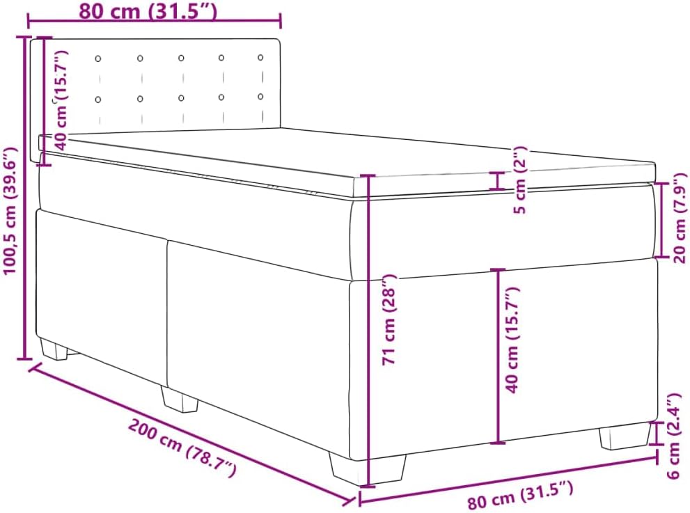 vidaXL Boxspringbett, Polsterbett Bett mit Matratze, Bettgestell mit Kopfteil Lattenrost, Einzelbett für Schlafzimmer, Dunkelgrau 80x200cm Samt