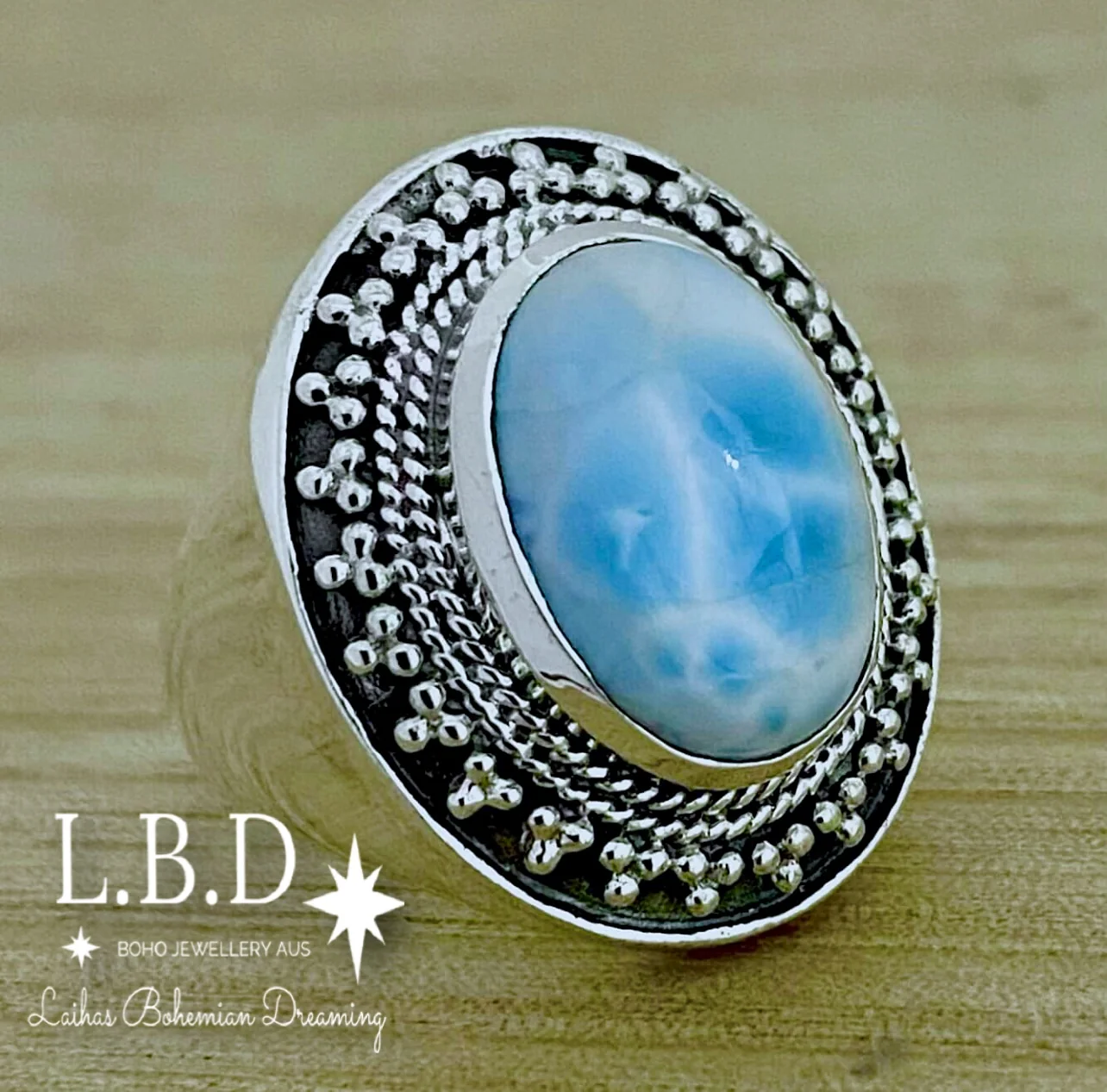 Laihas Dolphin Sunrise Statement Larimar Ring