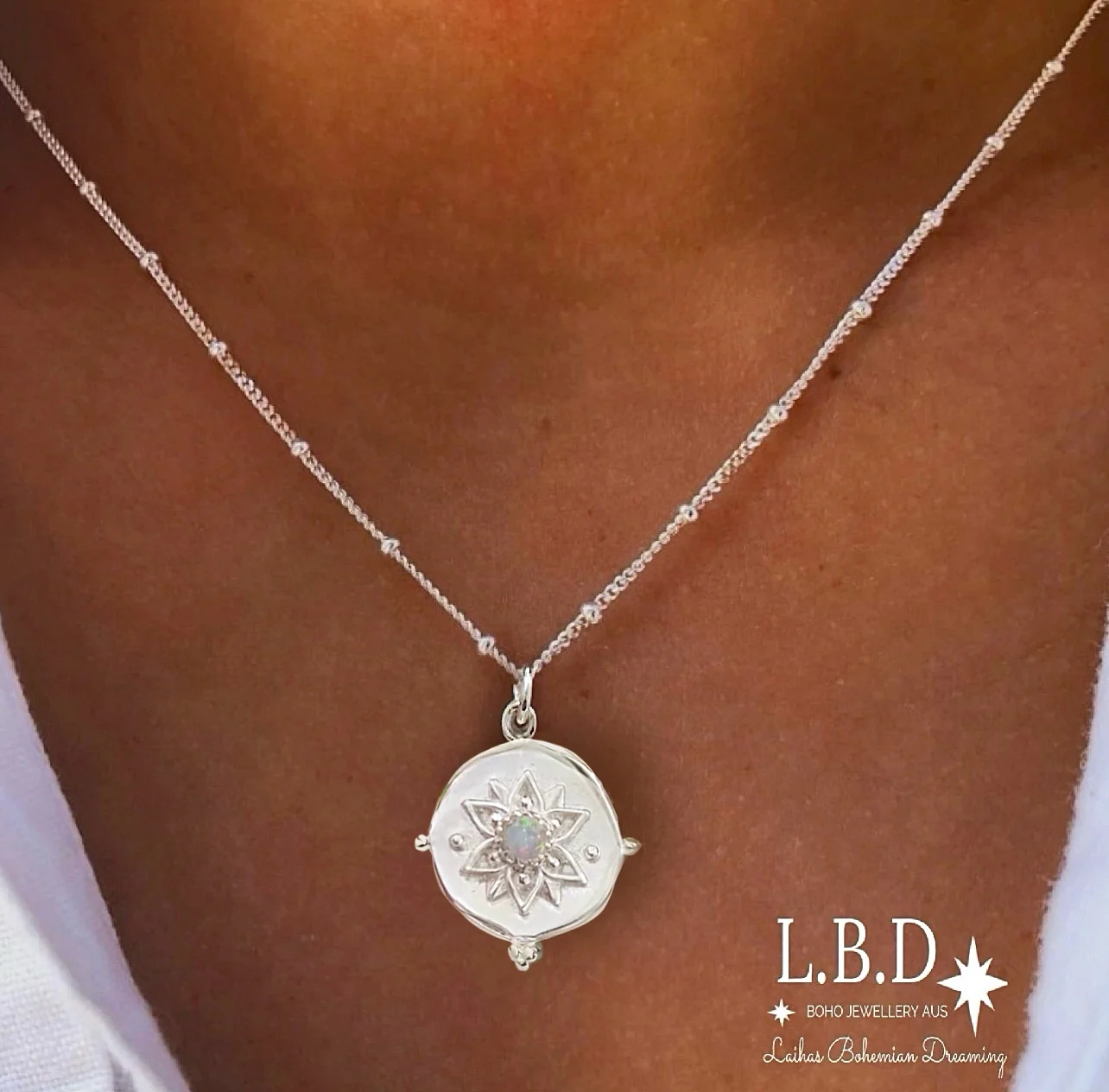 Laihas Vera May Sterling Silver Boho Necklace-Opal Necklace