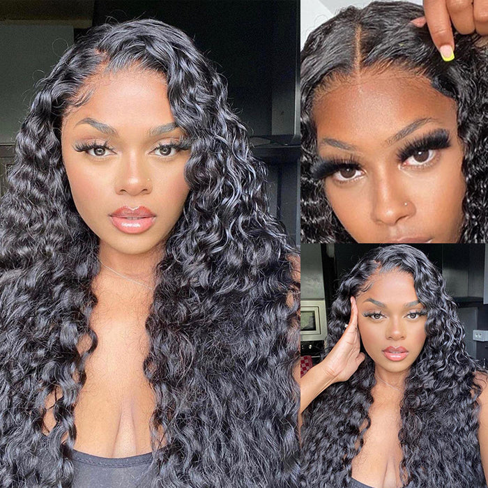 Wear & Go Upgrade 8X5 HD Lace Wig 13X4 Pre Cut Lace Deep Wave Human Hair Wig with Breathable Cap Beginner Glueless Wig