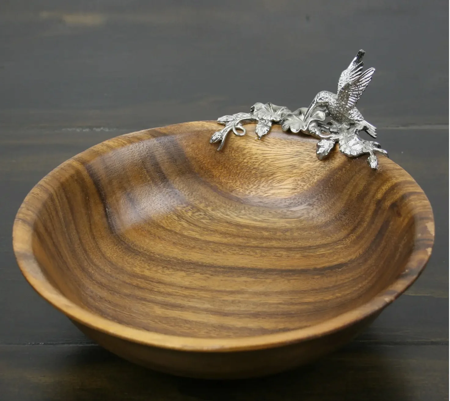 Acacia Footed Bowl with Humming Bird
