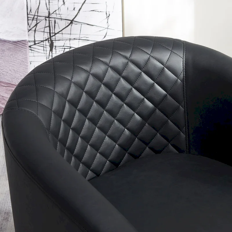 KINWELL 29 Wide Tufted PU Leather Swivel Barrel Chair