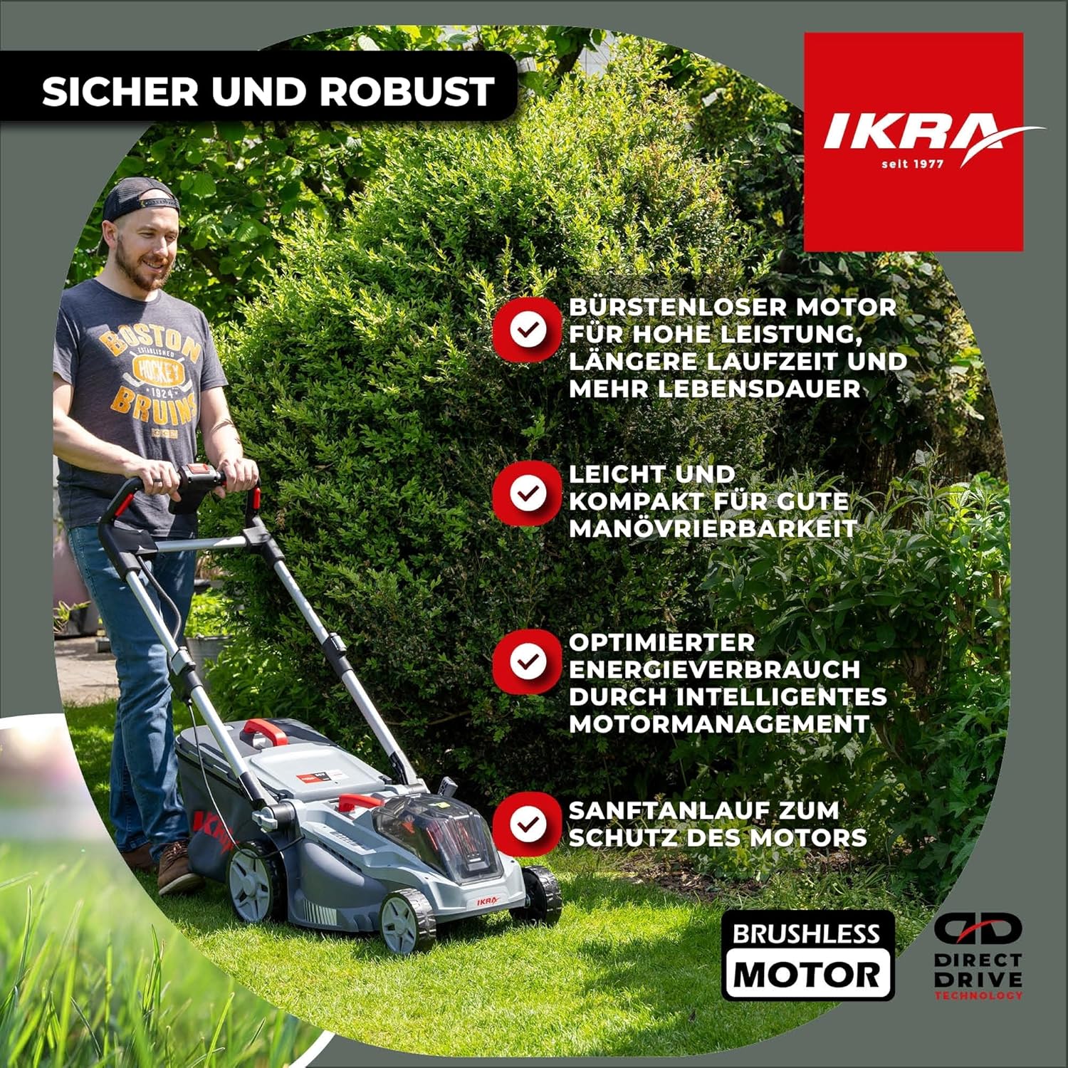 IKRA Bosch 36V Akku 3in1 Rasenmäher Mulchmäher IB-LM 43, Rasenflächen bis 600m2, Schnittbreite 43cm, Schnitthöhe 30-75mm, ohne Akku  und  Ladegerät