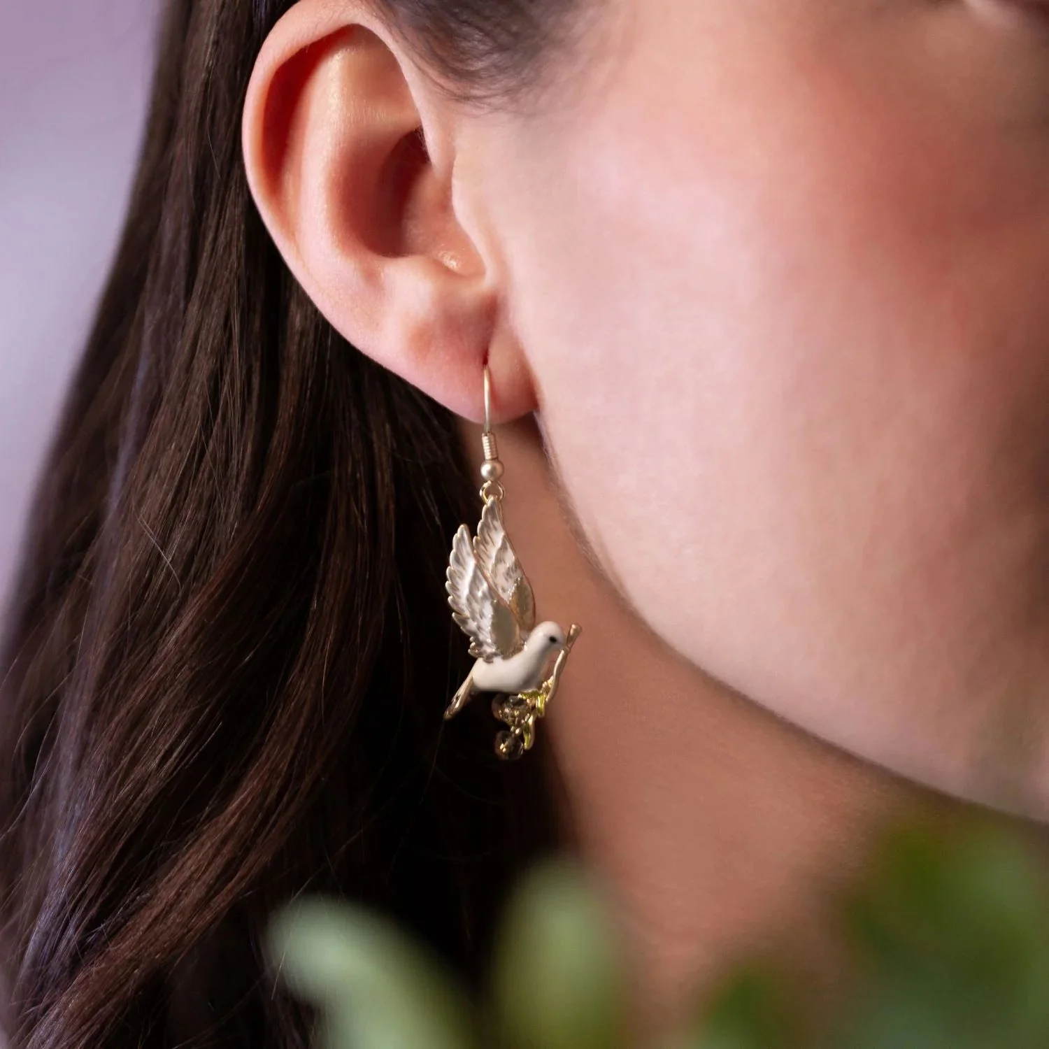Peace Dove Enamel Drop Earrings