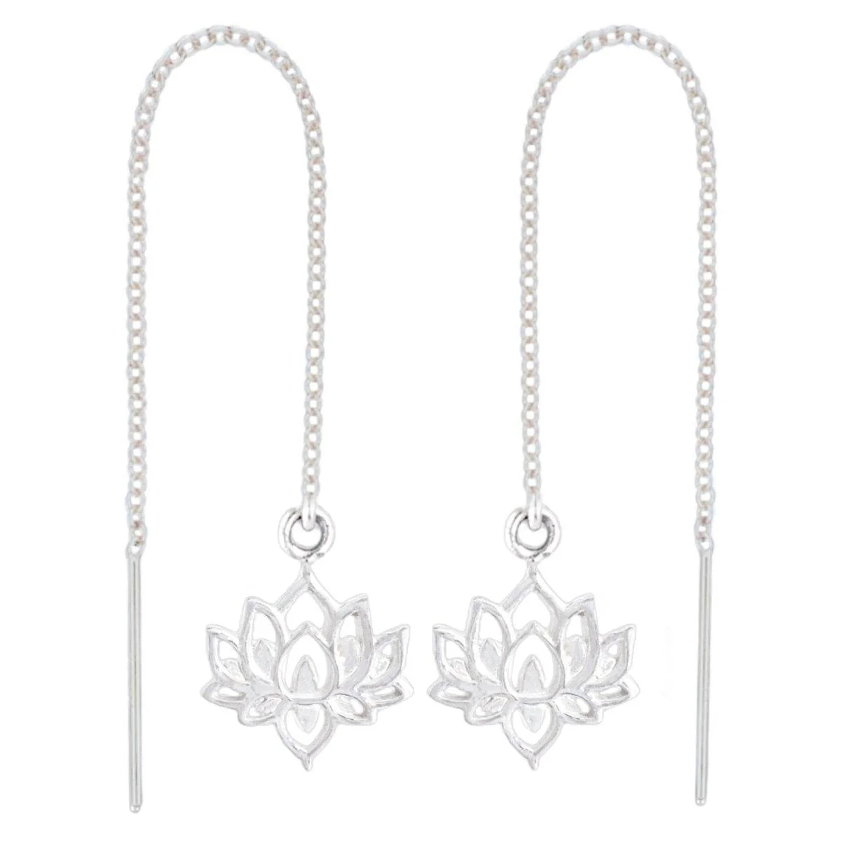 Laihas Boho Chic Lotus Flower Threader Earrings- Sterling Silver