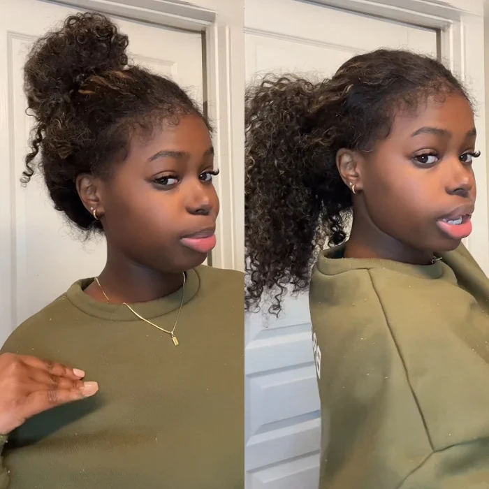 #1B/27 Highlight Glueless 360 Lace Frontal Curly Wigs With Hidden Strap Ready & Go Affordable Human Hair Wigs 220% Density