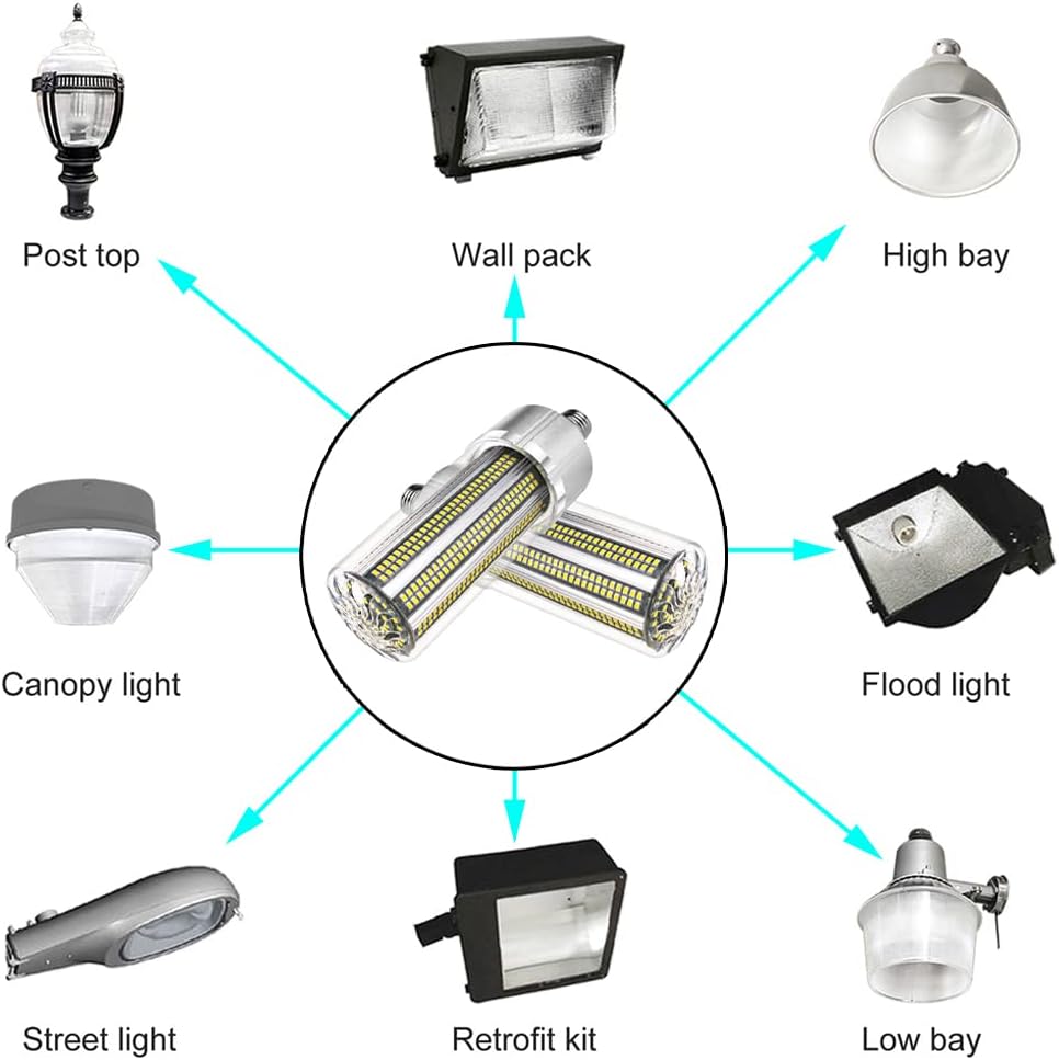 LED-Leuchtmittel Mais 150 W 19.500 lm, Sockel E26/E27, mit E40-Adapter, für Innen- und Außenbeleuchtung von Garage, Lager und großer Höhe, 6500 K