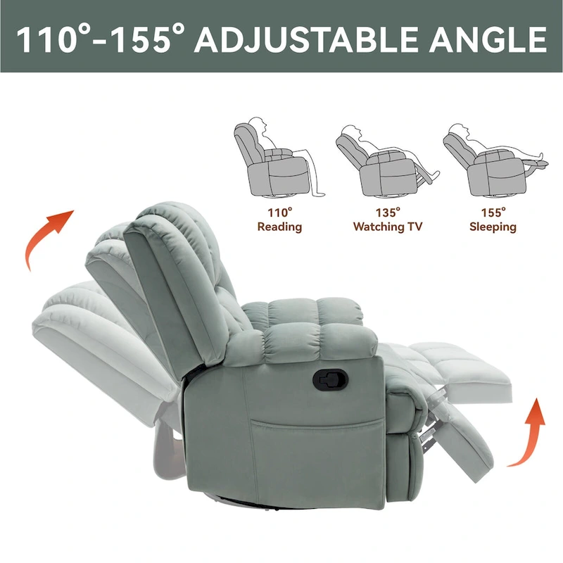 Lazy Boy Swivel Rocker Fabric Recliner Chair, Overstuffed Large Manual Recliner Glider with Pillow Top Arms and Cushion Back