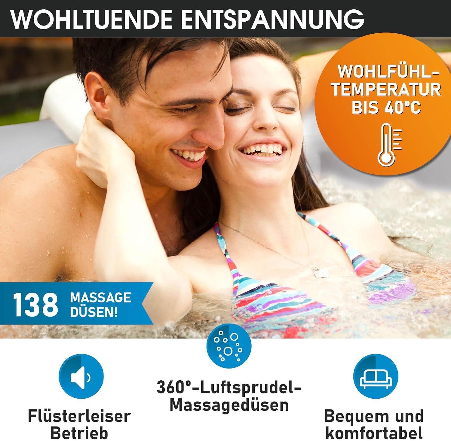BRAST Whirlpool aufblasbar MSpa Bergen für 4-8 Personen | viele Größen Ø180-224cm | In- Outdoor Pool | Ganzjähriger Einsatz | bis zu 144 Massagedüsen | Stromsparend inkl. Energiespar-Timer | Bergen 6