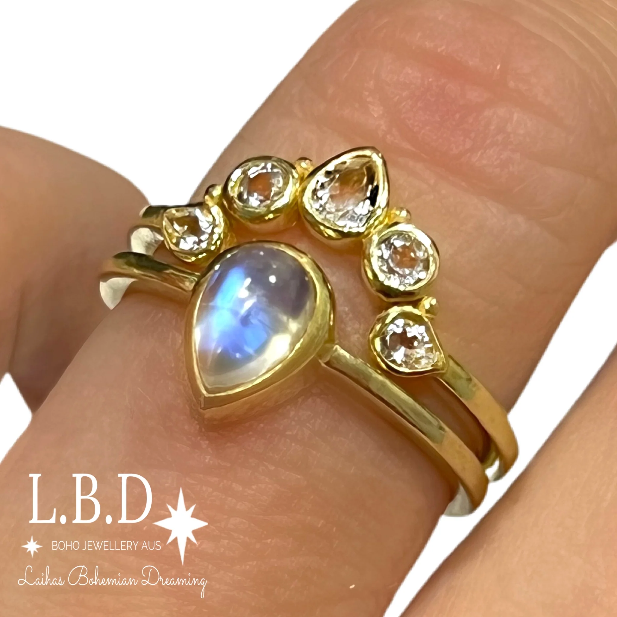 Laihas Queen Of Cups Gold Topaz and Moonstone Ring Set