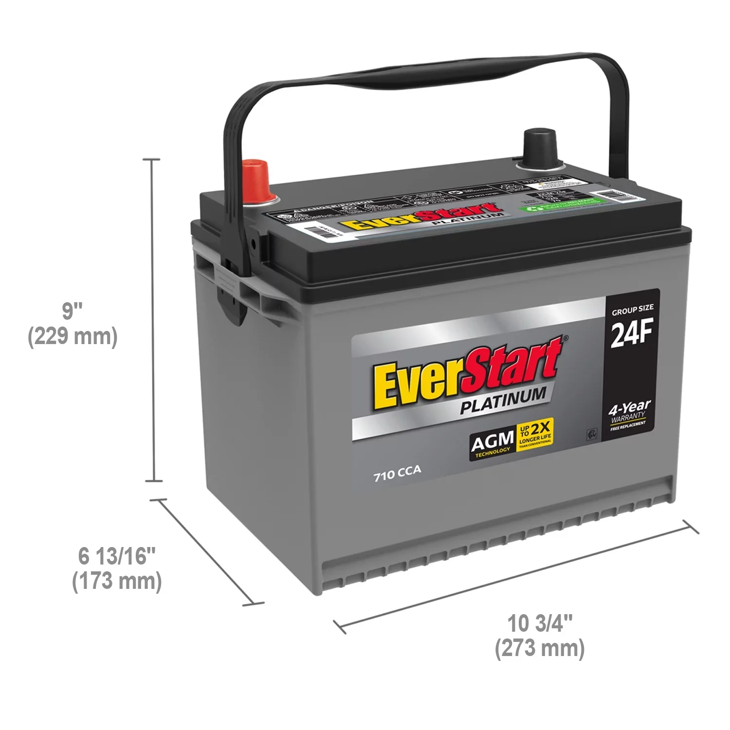 EverStart Platinum AGM Automotive Battery, Model 24F, 12 Volts, 750 CCA - Made in the USA