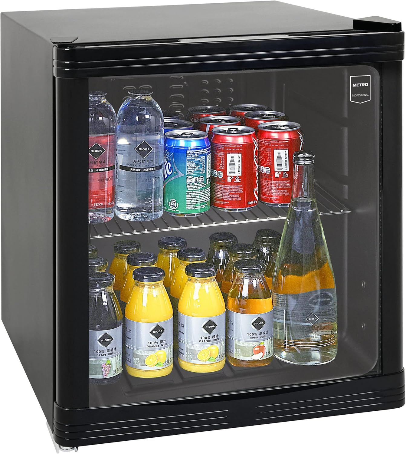 METRO Professional Mini-Kühlschrank GPC1046, Edelstahl/Glas, 43 x 48 x 51.5 cm, 46 L, schwarz