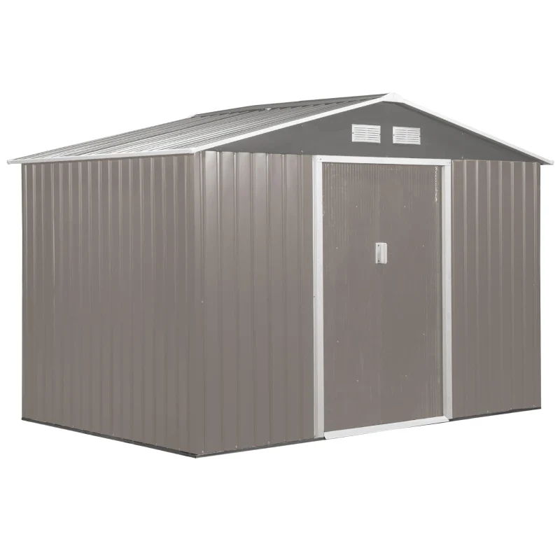 2025 Outsunny Opbergschuur van Gegalvaniseerd Staal met Dubbele Schuifdeur 9ft x 6ft �C Grijs