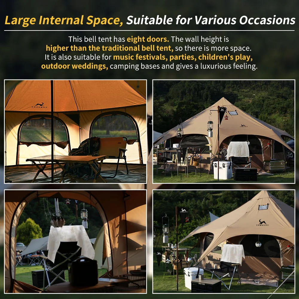 TOMOUNT Canvas Tent with Stove Jack Bell Tent for Camping Luxury Glamping Yurt Tent 16.4ft Dia