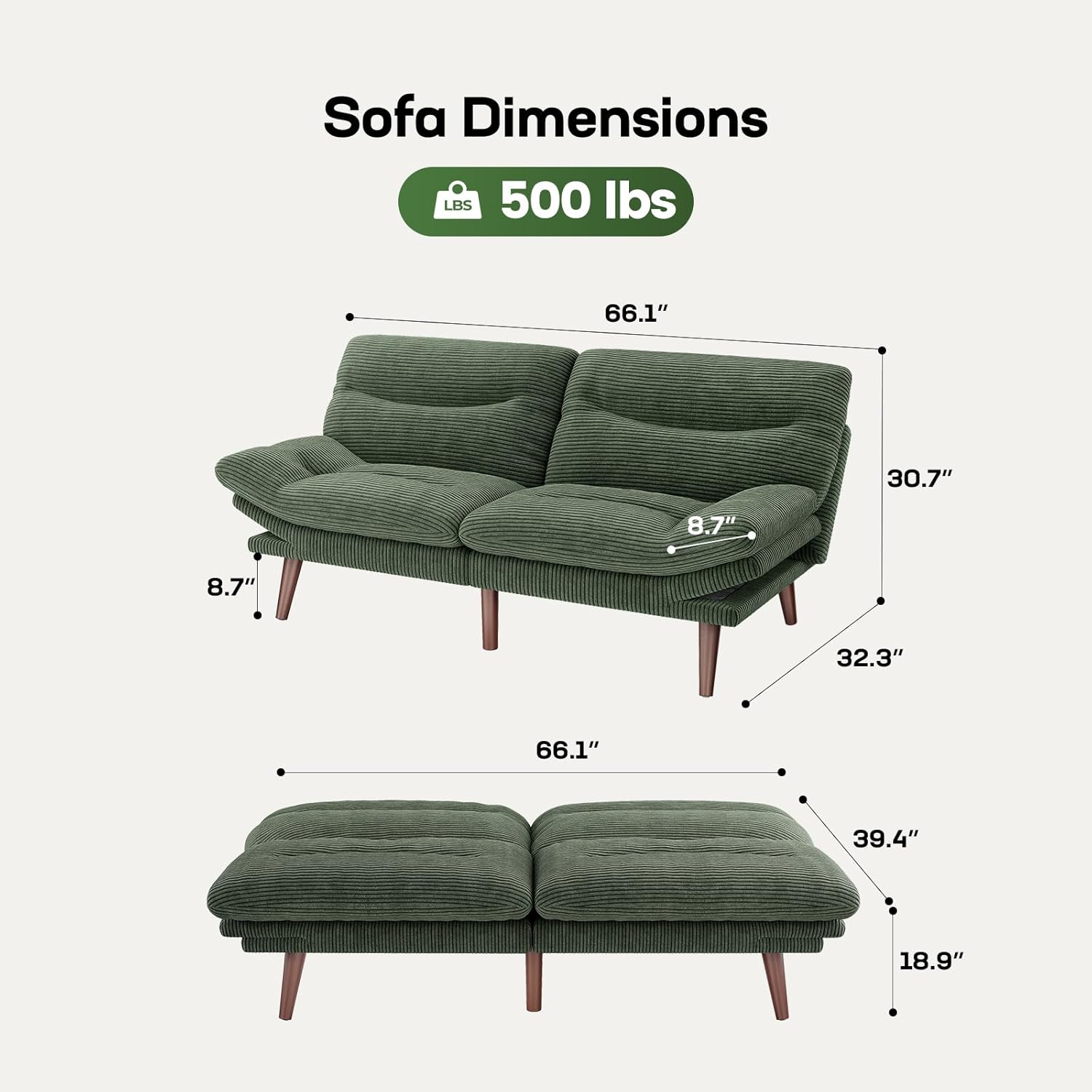 Futon Sofa Bed Futon Sofa with Adjustable Back and Armrests Converts to Small Sleeper Sofa Bed
