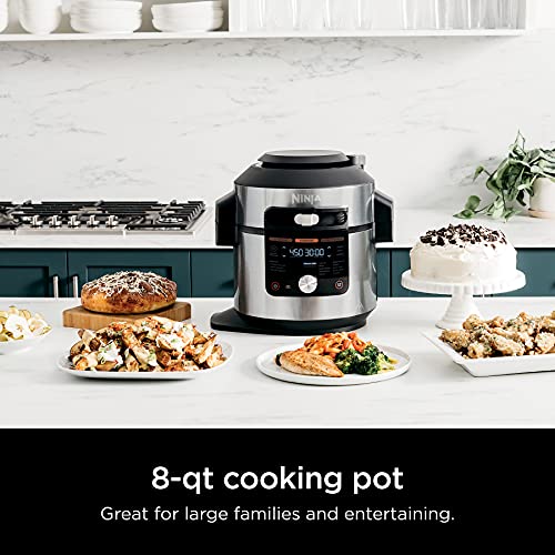 Ninja OL701 Foodi 14 in 1 SMART XL 8 Qt. Pressure Cooker Steam Fryer with SmartLid & Thermometer Auto Steam Release, that Air Fries, Proofs & More, 3 Layer Capacity, 5 Qt. Crisp Basket, Silver/Black