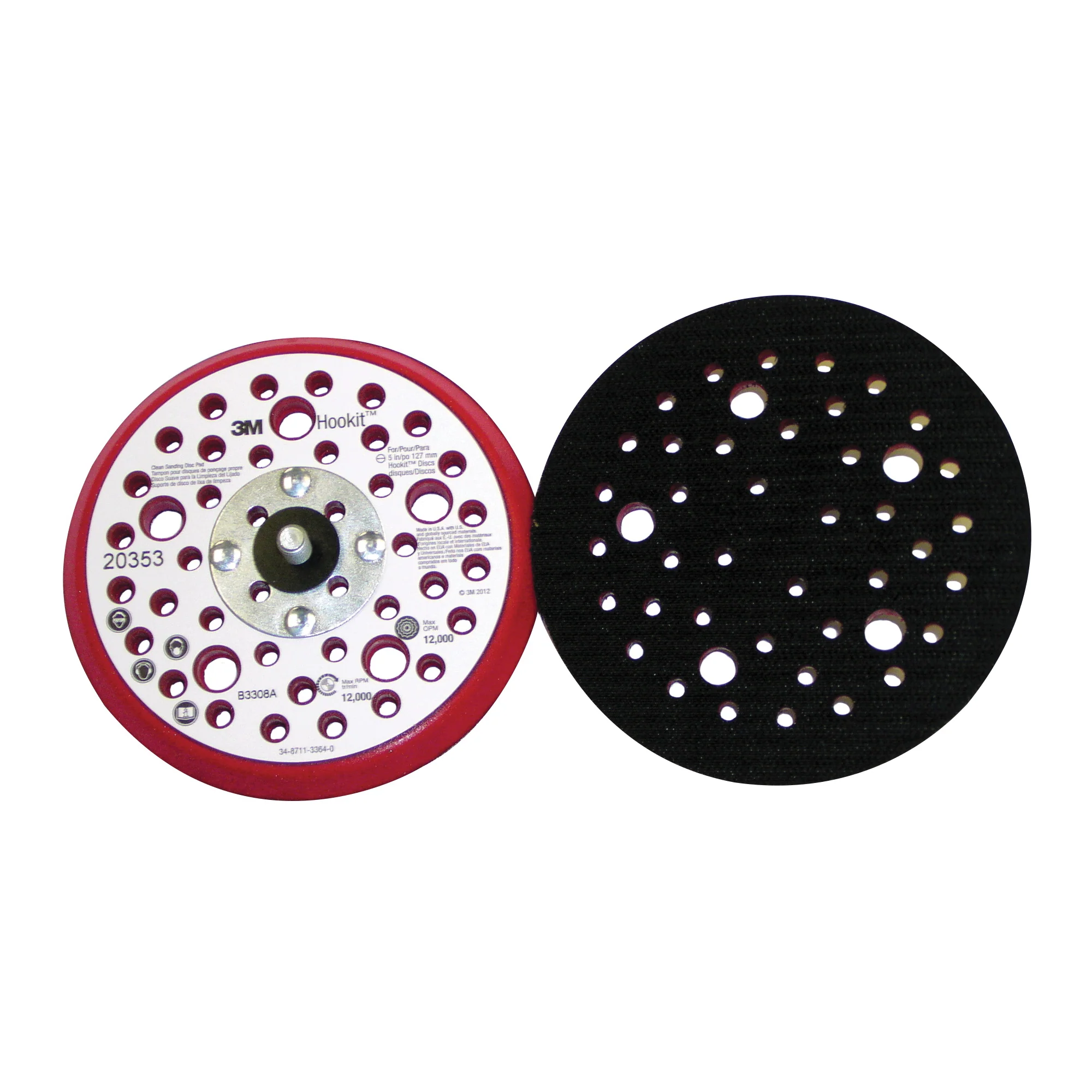 3M AB20353  ~  Hookit Clean Sanding Low Profile Disc Pad 44 holes 5 Inch x 3/8 Inch 5/16-24 ext red foam