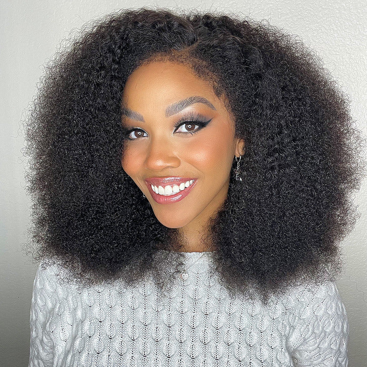 Kinky Edge Hairline Afro Kinky Curly Lace Front Wig Pre Bleached Real 4C Edges Glueless HD Lace Human Hair Wigs For Black Women USA 24 Hours Shipped