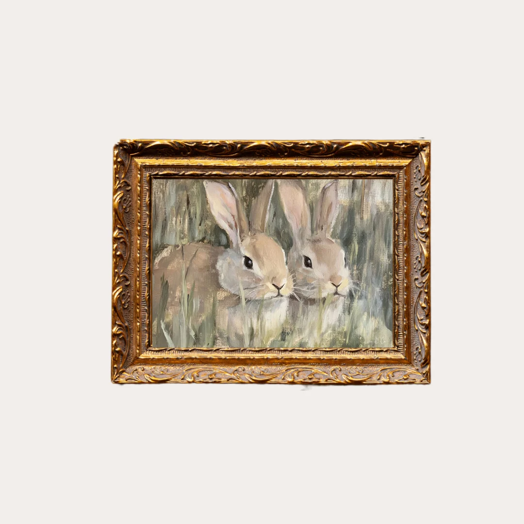 Spring Rabbits | French Brass Inspired Gold Mould Framed Art