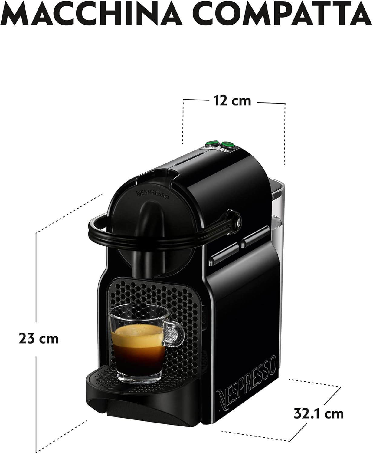 Nespresso Inissia EN80.B, Macchina da caffè di De'Longhi, Sistema Capsule Nespresso, Serbatoio acqua 0.7L, Nero