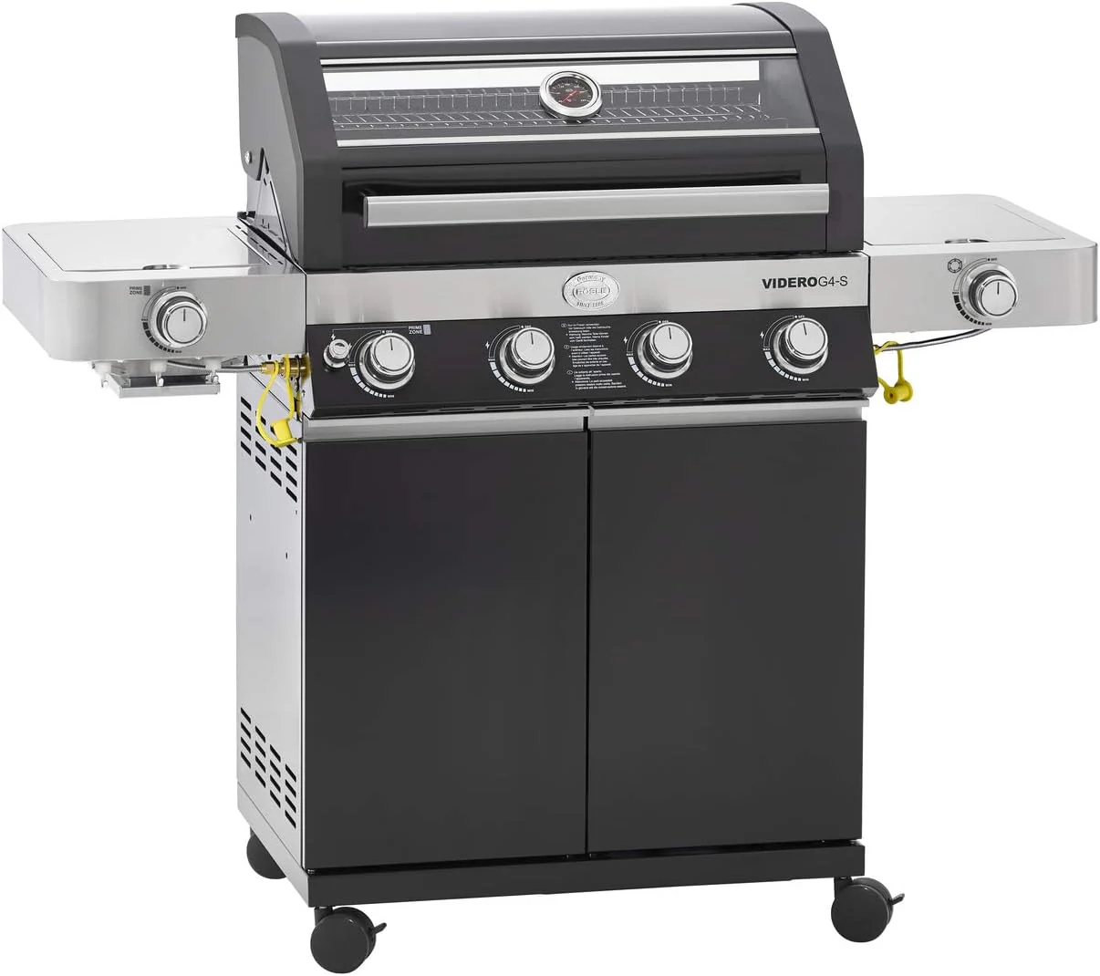 RÖSLE Elektrogrill BBQ-Portable Videro E2-P, tragbarer Tischgrill mit 2 Brennern, Warmhalterost und Deckel mit Glaseinsatz, pulverbeschichteter Stahl, schwarz/silbern