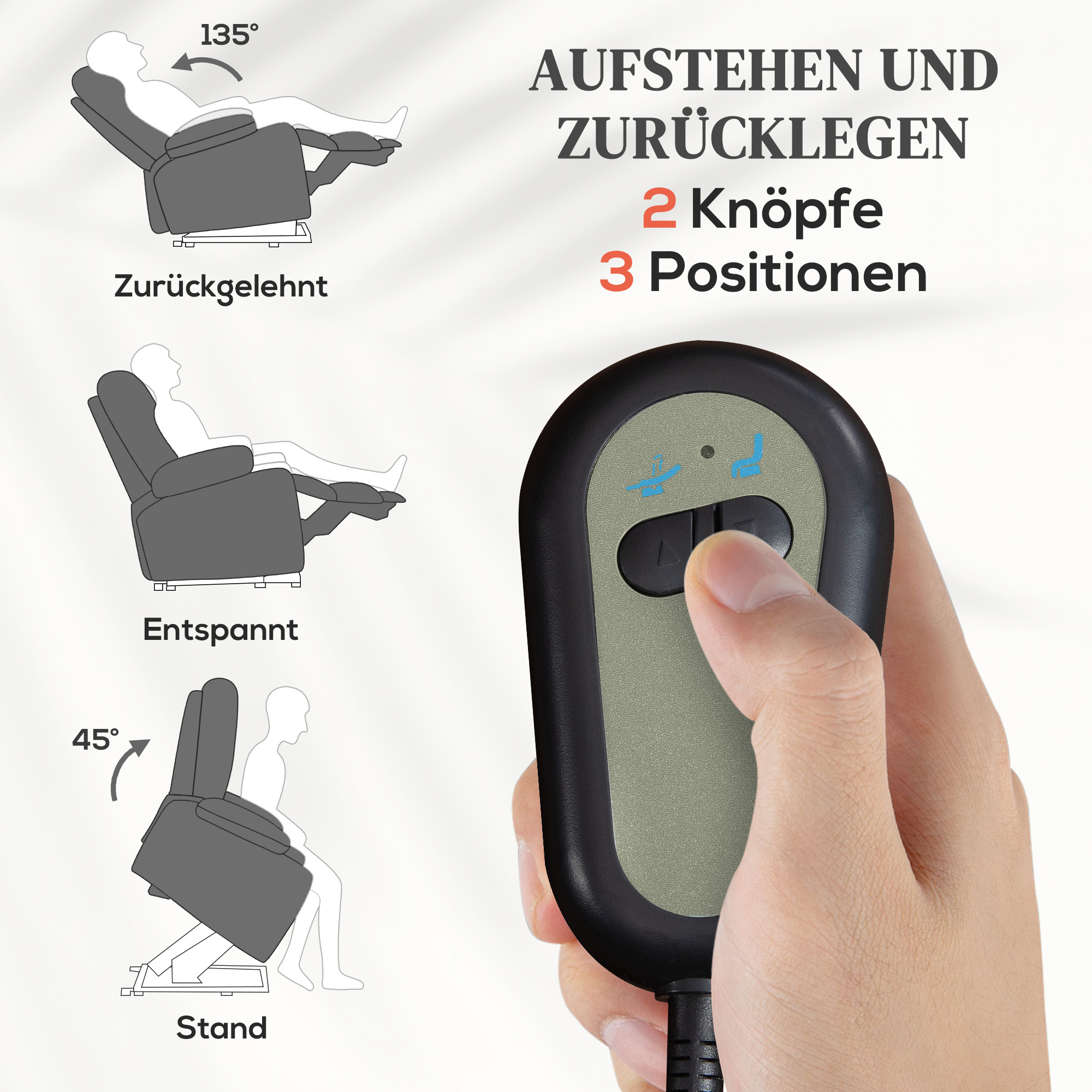 HOMCOM Elektrische Power Lift Sta-op-Stoel met Massage- en Verwarmingsfunctie, USB-Aansluitingen, Bekerhouders, Donkergrijs