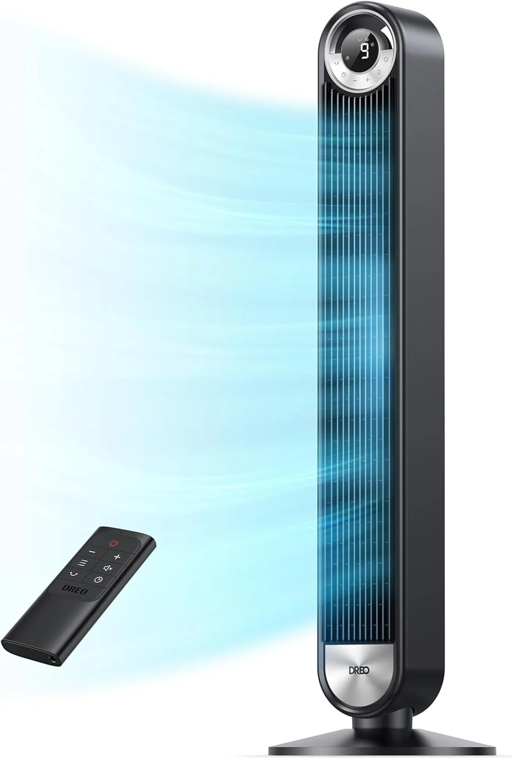 DREO Tower Fan for Bedroom, 90掳 Oscillating Standing Fan with 28ft/s Velocity, 20dB Quiet for Sleep, DC Motor, 9 Speeds, 4 Modes, 12H Timer, Voice & APP & Remote Control, 42