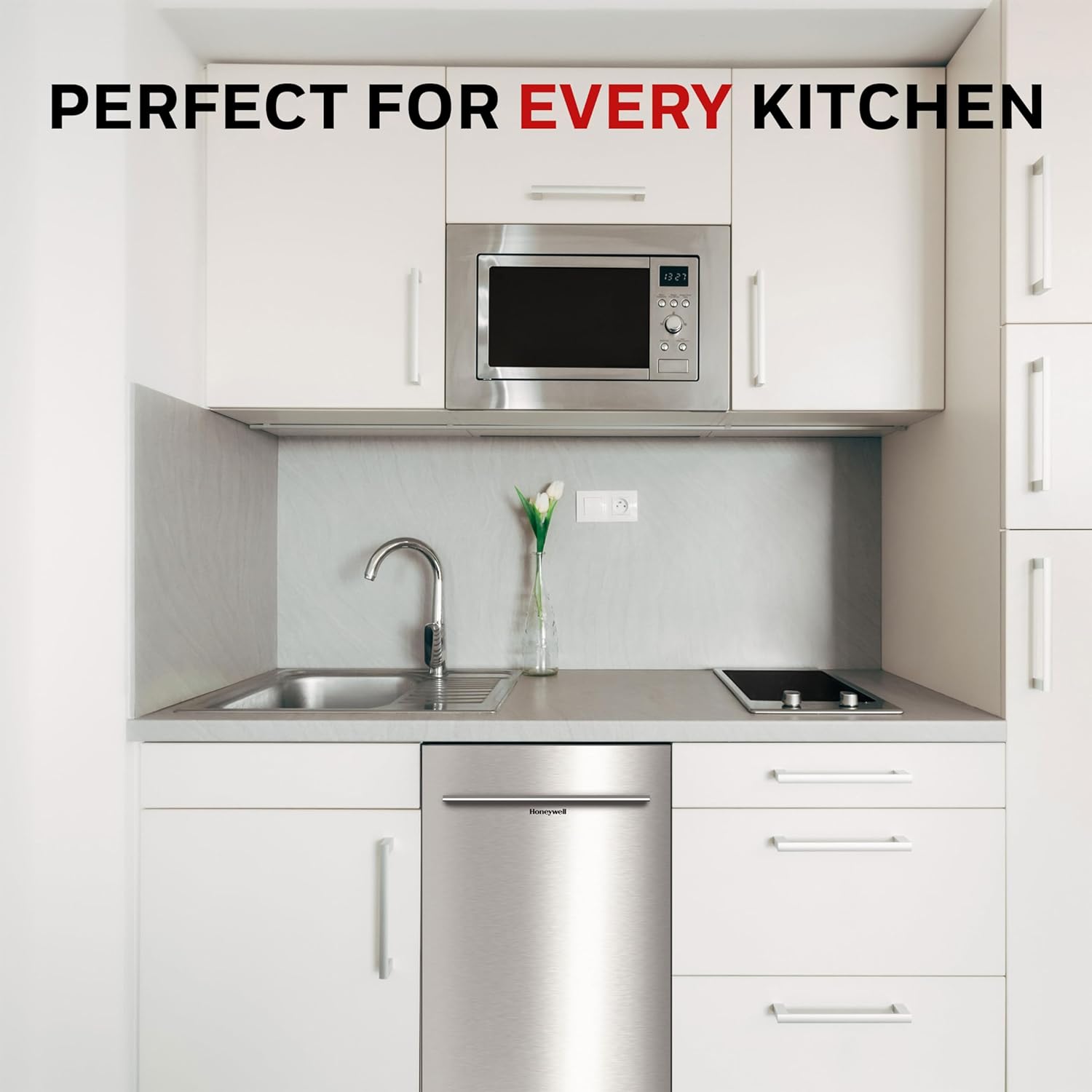 Honeywell 18 Inch Dishwasher with 8 Place settings, 6 Washing Programs, Stainless Steel Tub, UL/Energy Star  Stainless Steel