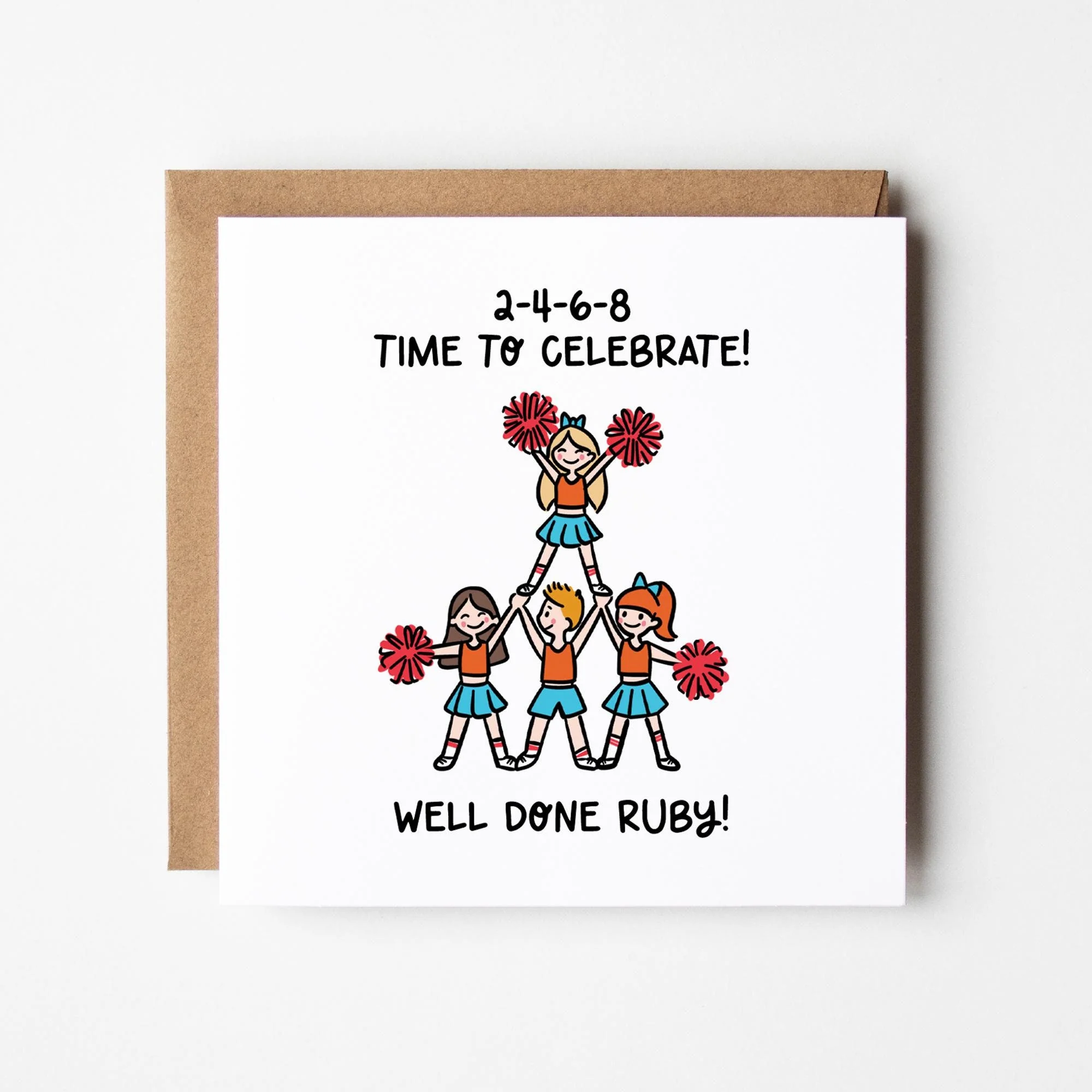 Cheerleader Congratulations Card, Personalised Well Done Card