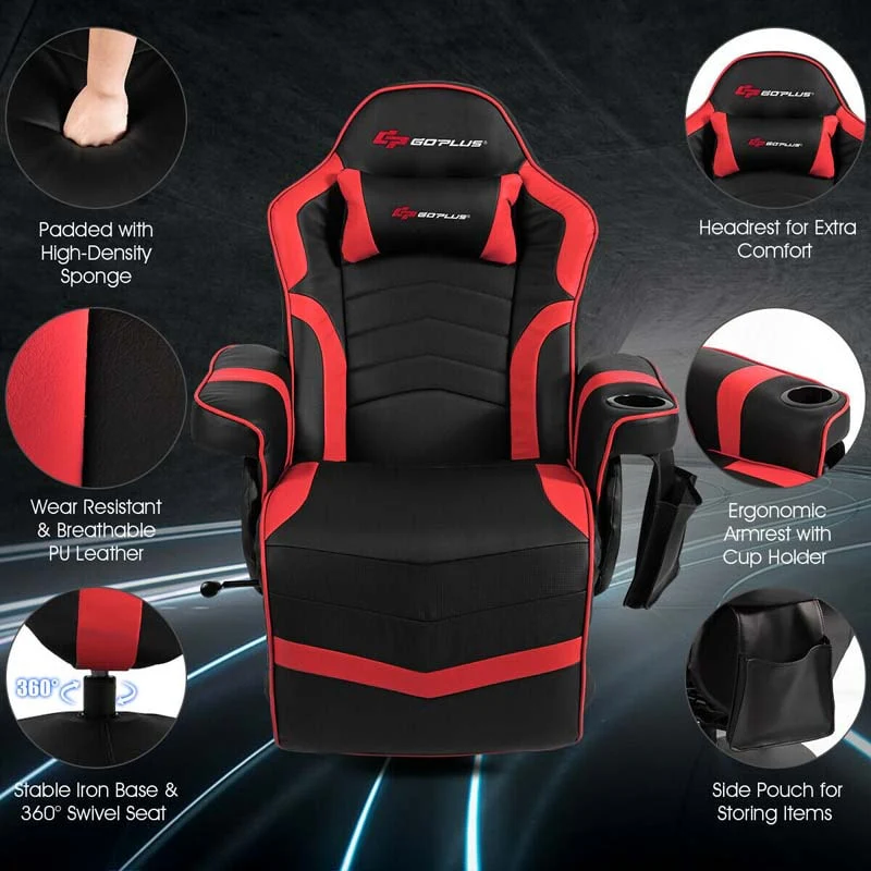 Pu Leather Massage Gaming Chair Ergonomic High Back Racing Style Gaming Recliner With Adjustable Backrest Amp Footrest Cup Holder Side Pouch - Comfortable And Ergonomic Design