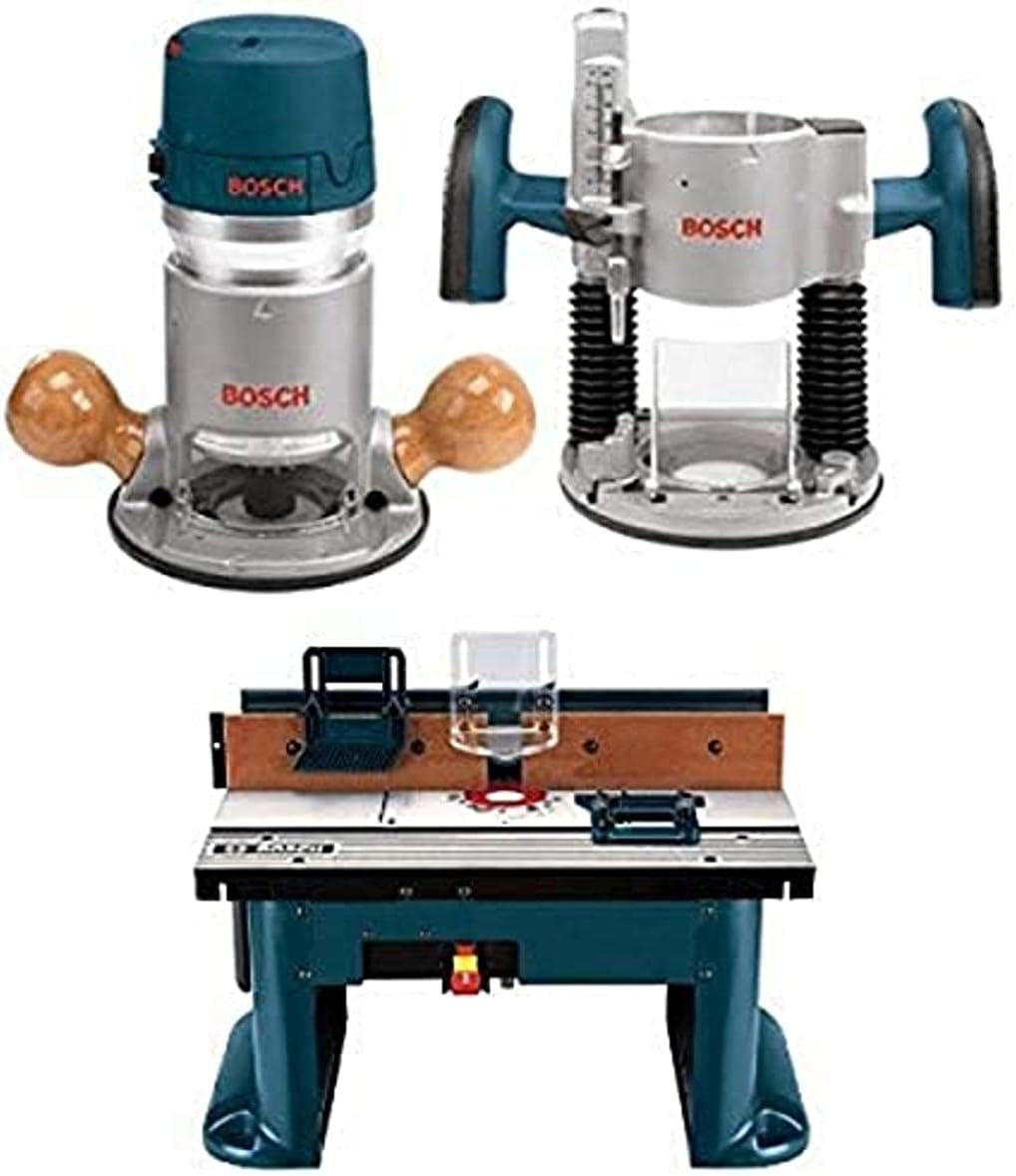 BOSCH 1617EVSPK Wood 12 Amp Router Tool Combo Kit – 2.25 Horsepower Plunge Router & Fixed Base with a Variable Speed