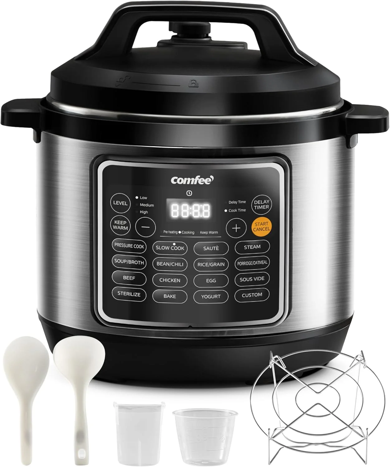 COMFEE Pressure Cooker 8 Quart with 16 Cooking Functions, Olla de Presion Non-Stick Pot