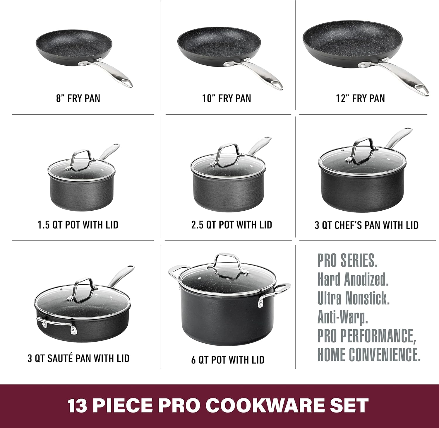 13 Pc Pots and Pans Set Non Stick Cookware Set, Kitchen Cookware Sets, Pot and Pan Set, Pot Set, Hard Anodized Non Stick Pots and Pans Set with Lids, Nonstick Cookware Set Dishwasher Safe