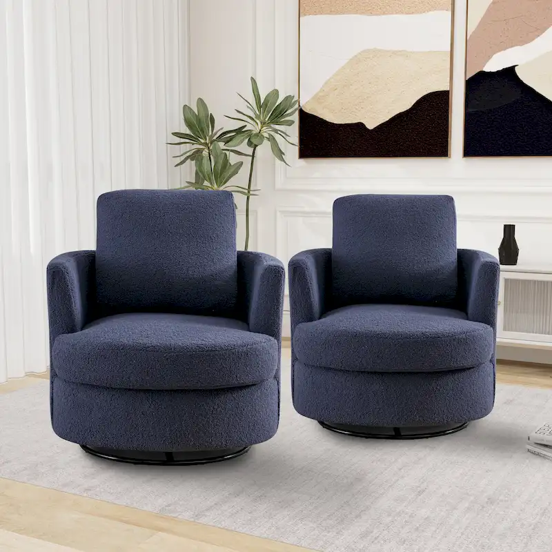 Modern Upholstered Swivel Barrel Chair(Set Of 2)